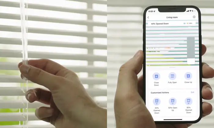SwitchBot app adjusting Blind Tilt angle while horizontal blinds move