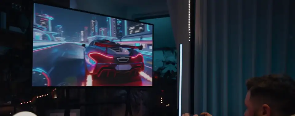 RGBICWW Floor Lamp creating side lighting for TV and gaming